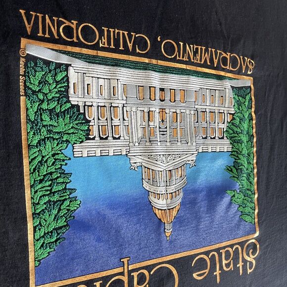 Vintage 80s Keehn Scenes State Capitol Sz L Foil Printed Rare Made In‎ USA - Picture 14 of 14